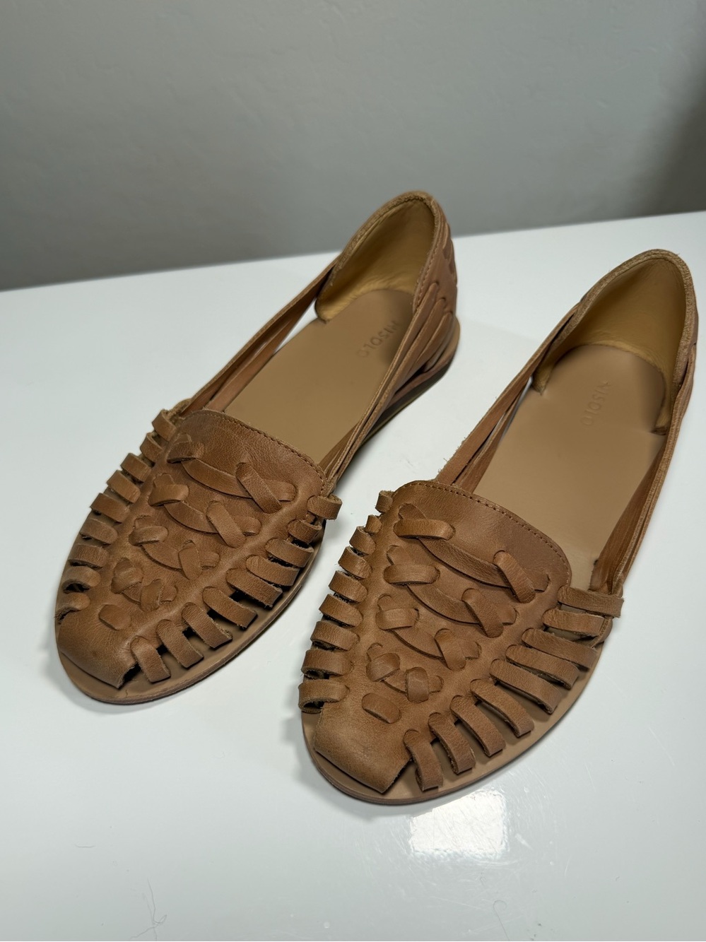 Nisolo Huarache Woven Leather Flat Sandals Tan Brown Size 7